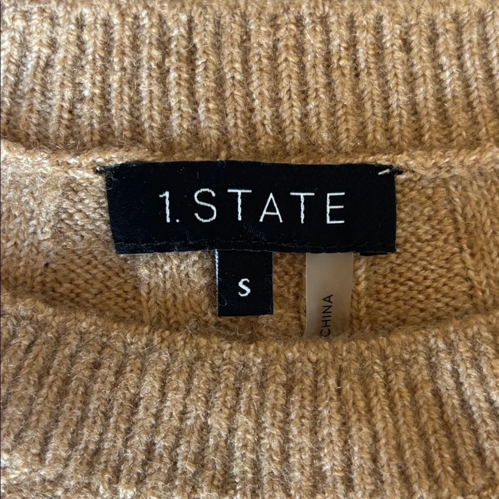 1.STATE Mixed Stitch Crewneck Sweater in Wild Oak Size Small NWOT